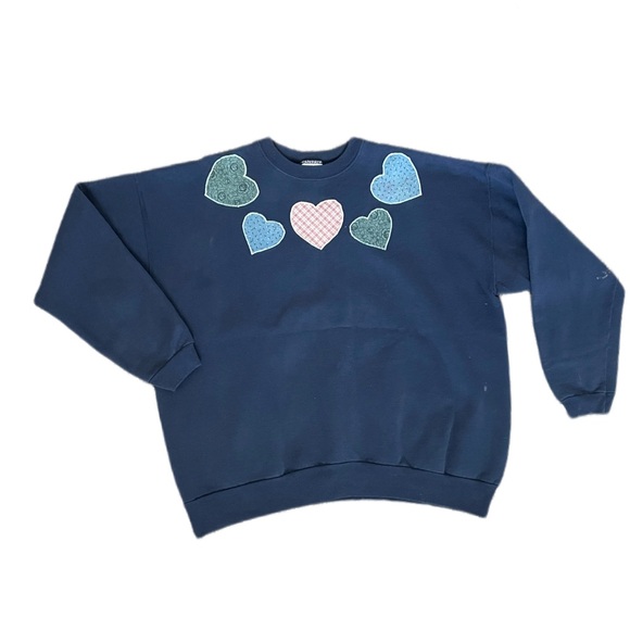 Vintage White Sweater Bear/Heart Patch, Acrylic Novelty Pullover Sweater